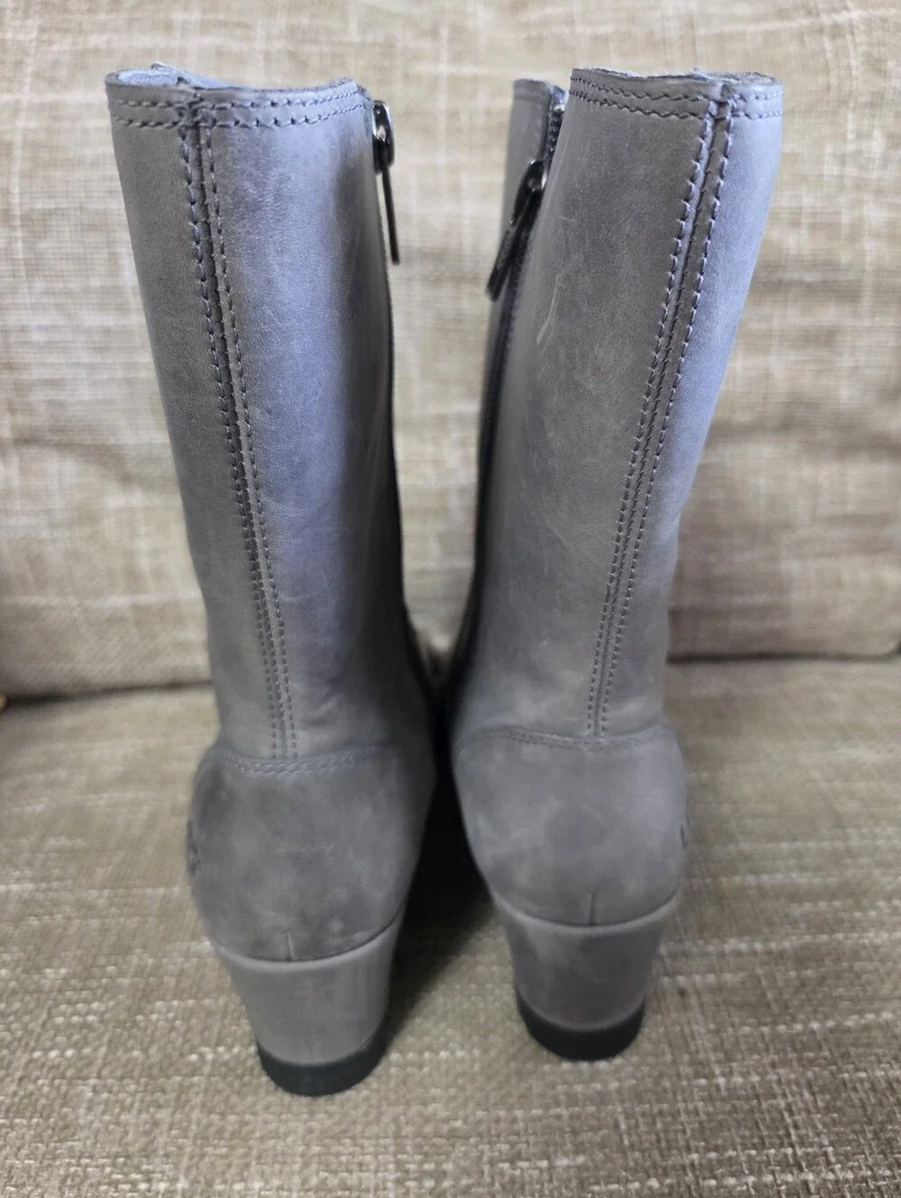 UGG Joely Waterproof Leather Wedge Boots Grey Mid Calf Womens Size 6.5 NWT New
